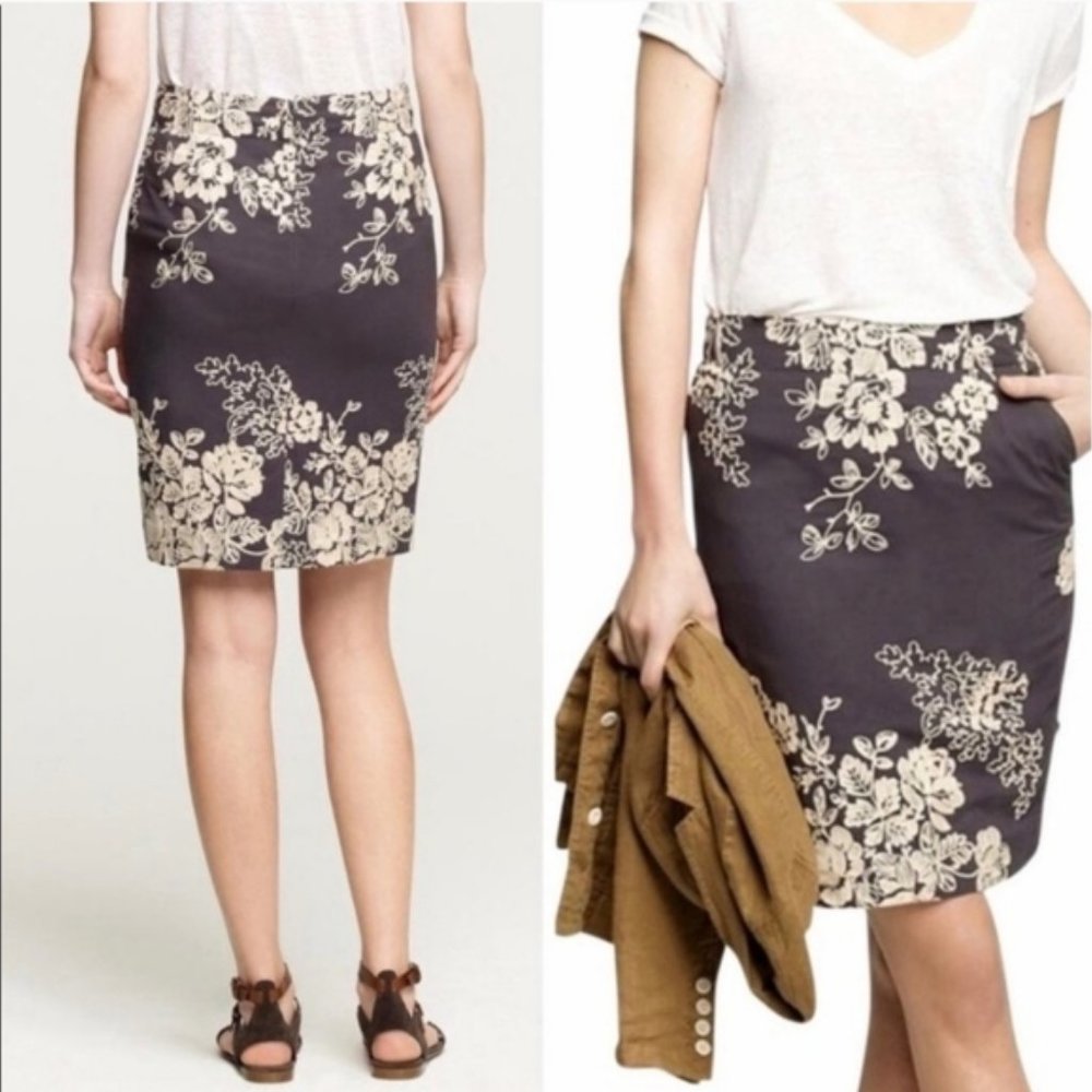 J. Crew Embroidered Floral Pencil Skirt